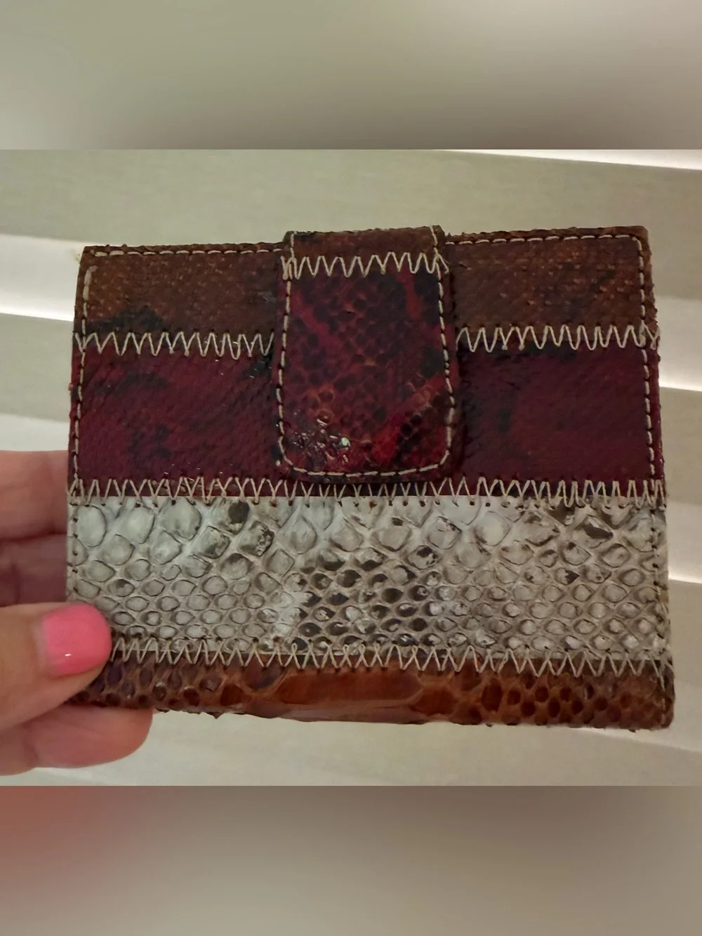 Patchwork Exotic Genuine Python Leather Bifold Wallet NWT